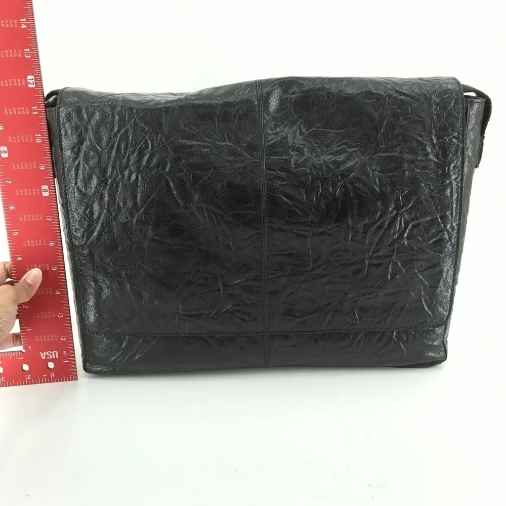 FRYE Black Crinkle Leather Large Crossbody Messenger Bag School DB0525 NEW